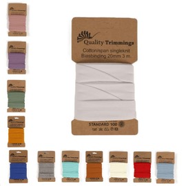 Die Stofftante Nastro sbieco in jersey, pre-piegato, elastico, in jersey di cotone, coupon da 3 m x 20 mm (bianco 500)