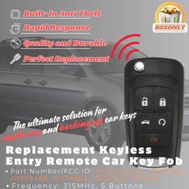 Boxonly Replacement Keyless Entry Remote Car Key Fob 315MHz 46-Chip OHT01060512 for Chevy Cruze Malibu Camaro Equinox Sonic, for Buick Regal Lacrosse, for GMC Terrain (2010-2022) 5-Button