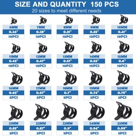 Liznkjious 150Pcs 6-25mm Spring Hose Clamps, Hose Clamp Pliers Kit with 20 Sizes Steel Hose Clamps and a Swivel Flat Hose Clamp Plier for Fuel Line, Vacuum Hose, Low Pressure Air Tube, Water Pipe