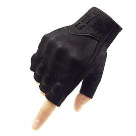 Harssidanzar GM037EU Men's Full Finger Goatskin Leather Touchscreen Motorcycle Fingerless Gloves, Black, Size L