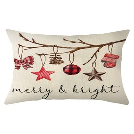 Ogiselestyle Merry Bright Christmas Throw Pillow Cover, 12 x 20 Inch Holiday Xmas Ornament Winter Cushion Case Decoration for Sofa Couch