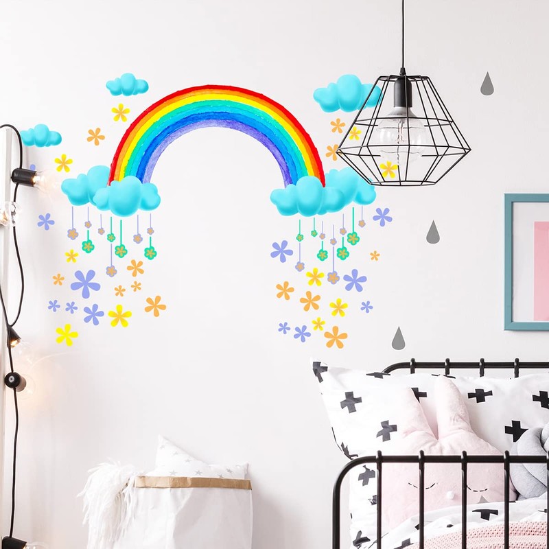 Condessacity Flower Rainbow Clouds Cute Kids Room Kindergarten Nursery Wall