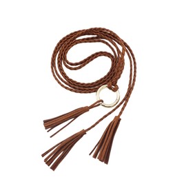 FAIRYGATE Brown Belt Ladies Fringed Thin Braided Belts Bow Rope Skirt Knotted Decorative Waist Chain Bohemian A1217