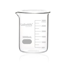 Labvida Glass Beaker, Vol. 3000ml, 3.3 Borosilicate Griffin Low Form with Printed Graduation,LVA022
