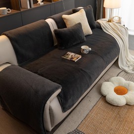 vctops Luxury Faux Fur Thick Warm Couch Sofa Cover Super Soft Minky Fuzzy Sectional Couch Covers Fluffy Non-Slip Sofa Slipcover Furniture Protector (Dark Grey,28"x28")