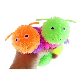 Set of 2 Puffer Caterpillar 5.5" Fidget Sensory Toy - 4 Section Tactile Toy Bug- Squishy Squeezey Sensory Squeeze Air Filled Balls OT (RANDOM COLORS)