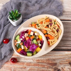 JAYEEY 24 oz Oval Disposable bowls with lids,Sugarcane Salad Bowls 2 compartments take away food containers Plant Fibers 50 Pack