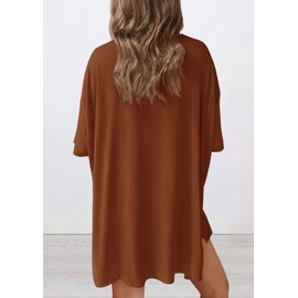 PRETTYGARDEN Women's Two Piece Lounge Set 2025 Summer Casual Oversized Shirts Biker Shorts Matching Airport Travel Outfit (Brown,Medium)