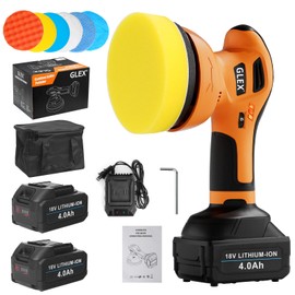 GLEX Electric Cordless Car Buffer Polisher, 6-inch Car Buffer Waxer Kit, 18V 4.0AH Battery*2, 6-speed Variable Speed, Up to 6600RPM, for Car Detailing, Boat Sanding, Scratch Removal, Mirror Polishing