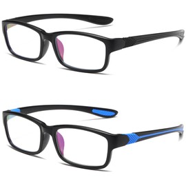 JOON-joon Reading Glasses Men 2 Pairs Ultra Light TR90 Sports Style Blue Light Blocking Readers+1.5(Black&Blue)