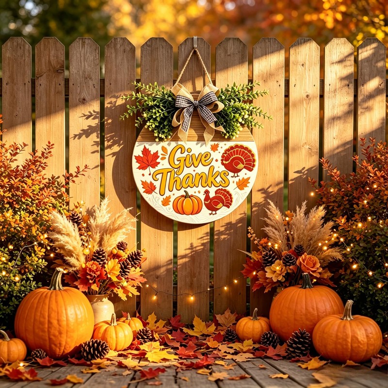 12 Inch Thanksgiving Wooden Wreath Sign, Give Thanks Front Door