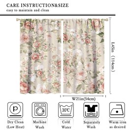Lovely Rose Decorative Curtains, Red and White Vintage Rose Floral Delicate Pattern for Living Room Bedroom and Dining Room 2 Panels, 42 X 45 Inches.