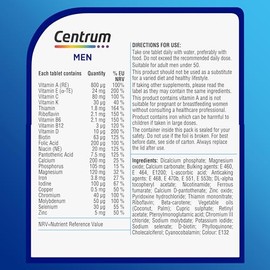 Centrum Multivitamin for Men, 23 Essential nutrients Including Vitamin D, C, and Magnesium, 180 Tablets