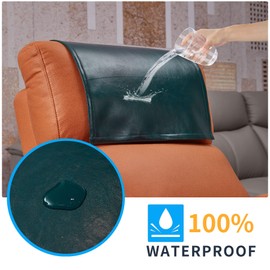 Hittun Non Slip Recliner Headrest Protector Washable Faux Leather Headrest Covers for Recliner Chair Waterproof Couch Head Rest Covers for Sofa,Furniture,Office Chair,Theater Seat (Green)