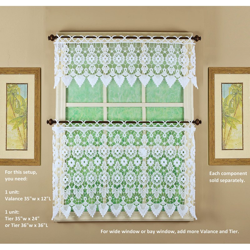 Today's Curtain Medallion Macramé Tier 24",White,35W x 24L