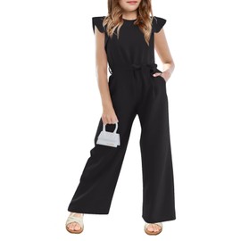 Haloumoning Girls Jumpsuit Kids Fashion Cap Sleeve Belted Wide Leg Romper One Piece Summer Outfits