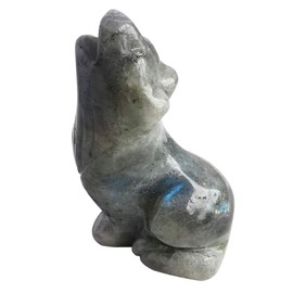 Loveliome Natural Moonstone Wolf Crystal Figurine, Hand Carved Stone Animal Statues for Home Decor 2.5 Inches