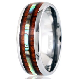 King's Cross Exquisite & Elegant 6mm/8mm Silver Tungsten Carbide Wedding Band w/Beautiful Koa Wood & Abalone Inlays (Tungsten (8mm), 11)