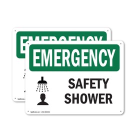 (2 Pack) Safety Shower OSHA Emergency Sign 10 Inch X 7 Inch Indoor/Outdoor Rust-Free Aluminum Metal Signs for Workplace, Workshop, and Construction Site, Made in the USA