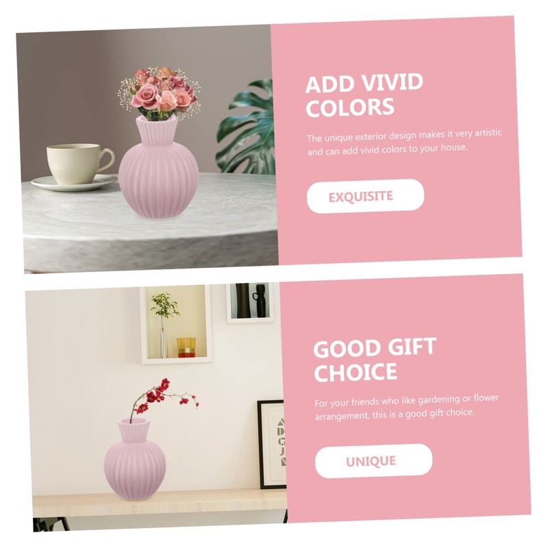 BIUDECO 1Pc Chic Pink Ceramic Flower Vase for Home Decor