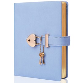 CAGIE Diary with Lock and Key for Girls Ages 8-12 Journal with Lock 296 Gold Edged Pages Heart-Shaped Locked Journal for Women Teen Girls with Gift Box, 5.3 x 7 Inch, Blue