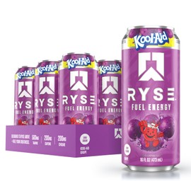 RYSE Fuel Sugar Free Energy Drink | Vegan Friendly, Gluten Free | No Fillers & No Artificial Colors | Low Calorie | 200mg Natural Caffeine | 12 Pack (Kool Aid Grape)