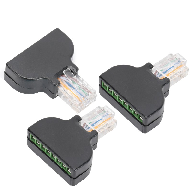 3 Sets RJ45 Male to 8 Pin Screw Terminal Connector