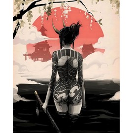 HMDKHI Japanese Bushido Poster Pictures, Japanese Ninjas Samurai Figures Painting, Japanese Figures and Mount Fuji Poster, Without Frame (JP-06, 1 Pieces, 20 x 30 cm)