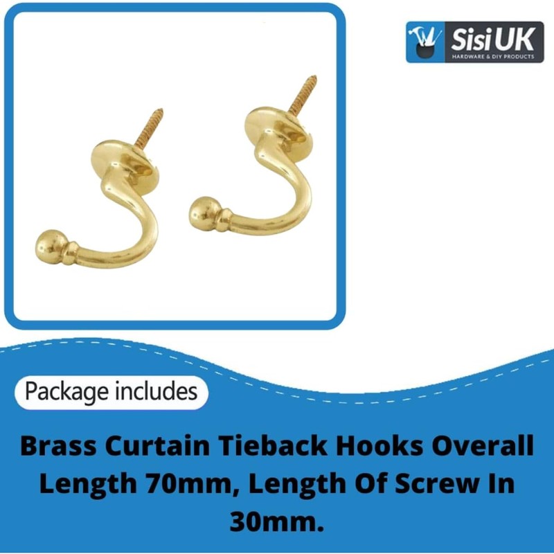 Brass Curtain Tie Backs Holdbacks – Ball End U-Shaped Wall