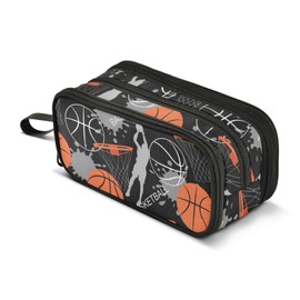 Sletend Pencil Case Big Capacity Basketball Sport Handheld 3 Compartments Pencil Pouch Portable Large Storage Canvas Pencil Bag for Boys Girls Adults Students