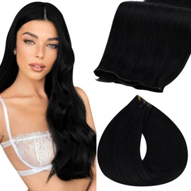 Fshine Weaving Weft Real Hair Extensions 55 cm Colour 1 Jet Black 60 g Bundles Straight Real Hair Wefts for Sewing Genie Weft Extensions Silk Straight Sew in Weave Genie Weft Extensions