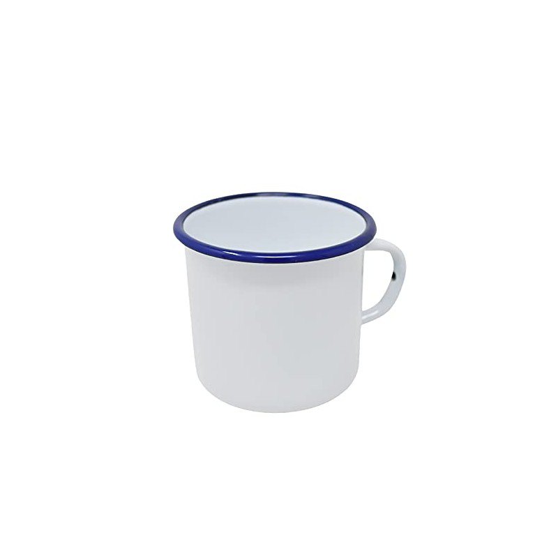 Set of 4 Enamelled Metal Mugs - 400ml - WHITE