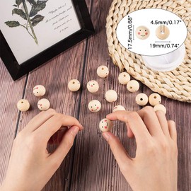 PandaHall Smile Face Wooden Beads 100 Pieces Natural Wooden Beads Round 19 mm Wooden Beads Smile Face Wooden Beads Face Ball for Key Chain Crochet Weaving Angel Craft Macrame DIY Jewellery