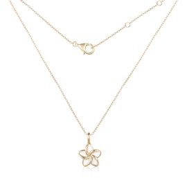 Einzelstück® Frangipani Necklace with Monoi Pendant, Gold-Plated 925 Sterling Silver, Hypoallergenic and Nickel-Free, Sterling Silver, Cubic Zirconia
