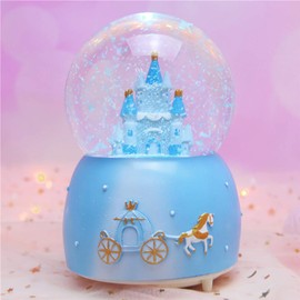 IBLUELOVER Musical Snow Globe Rotating Castle Music Box Illuminated Automatic Snowfall and Colorful Lights Water Globe Desktop Ornament Melody Artware Birthday Gift
