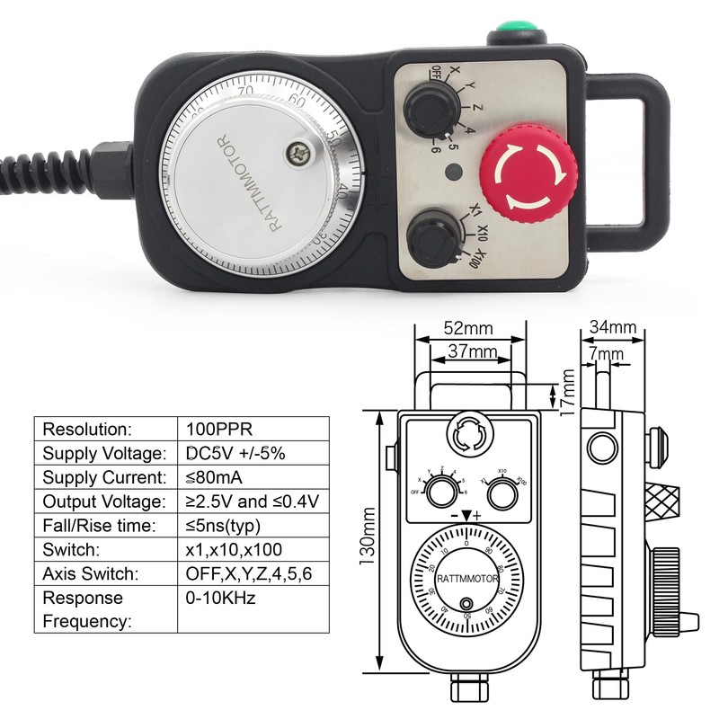 CNCTOPBAOS CNC 5 Axis MPG Pendant Handwheel,with 15-Pin Connector Emergency