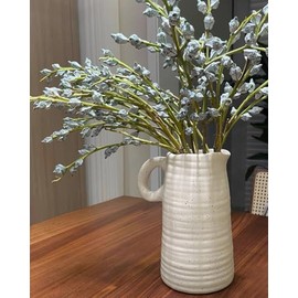 MANGONG Handmade Scandinavian Ceramic Vase 8 Inch - Retro Textured Nordic Flower Vase for Farmhouse, Coffee Table, Shelf Decor, Rustic Home & Living Room Centerpiece (Matte Beige)
