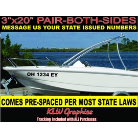 3" x 20" Pair Boat Registration Number Vinyl Lettering Decal Sticker Hull ID