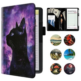 Server Book, PU Leather Server Books for Waitress, Waitress Book, Sturdy Waiter Book, Serving Waitress Accessories Fit Server Apron Waitress, Purple Sky Cat