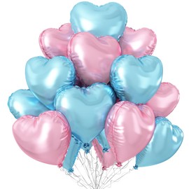 Pink Blue Ballloons,18 Inch Macaron Foil Love Heart Shaped Balloons for Boy Girl Gender Reveal Bridal Engagement Wedding Anniversary Birthday Party Graduation Valentines Day Decorations