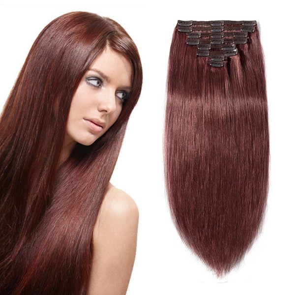 Double Weft 100% Remy Human Hair Clip in Extensions 14''-22'' Grade 7A Quality Full Head Thick Thickened Long Soft Silky Straight 8pcs 18clips for Women Beauty (22" / 22 inch 160g,#33 Dark Auburn)