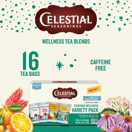 Celestial Seasonings Everyday Wellness Tea Variety Pack, Caffeine Free, 16 Tea Bags Box