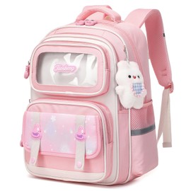 Amythe School Bag Girls School Bag for Girls 2nd - 5th Grade Casual Kids Backpack School with Cute Pendant School Backpack for Girls Aged 8 to 14 Years, pink