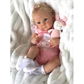 TERABITHIA 18Inches Rooted Blond Curly Hair Lifelike Reborn Baby Doll with Cuddly Cloth Body Real Life Newborn Girl Dolls That Look Realistic, Forever Your Sweetheart