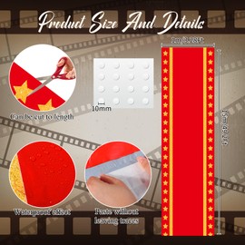 Woanger Plastic Movie Night Runner with Gold Star 30 μm Thickness Runner Rug Red Carpet Decor for Aisle Floor Runway Stage Stair Hallway Movie Theme Birthday Wedding Prom Party(3.3 x 50 Ft,Stylish)