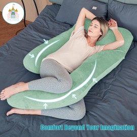Cute Castle Pregnancy Pillows, Soft U-Shape Maternity Pillow with Removable Cover - Full Body Pillows for Adults Sleeping - Pregnancy Must Haves - Jumbo 57 Inch - Green