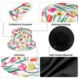 AYPOW Cotton Reversible Bucket Hats Women Floral Pattern Fisherman Hat, Lightweight & Foldable Summer UV Protection Sun Hat, Fashion Casual Ladies Packable Double-Side Beach Cap for Daily Holidays