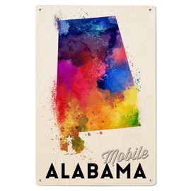 Lantern Press 6x9 Inch Wood Sign, Ready to Hang Wall Decor, Mobile, Alabama, State Abstract Watercolor