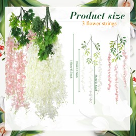 Juinte 54 Pcs Greenery Backdrop with Flowers Include 18 Pcs 16" x 24" Grass Wall Panels Artificial Hedge Boxwood Panels 36 Pcs 3.6 Feet Wisteria Hanging Flowers Garland for Indoor Outdoor (Light Pink)