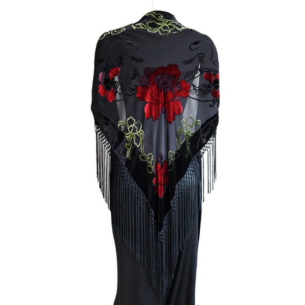 JJcollection Silk Base Burn-out Velvet Triangle Scarf, with 8" Tassel